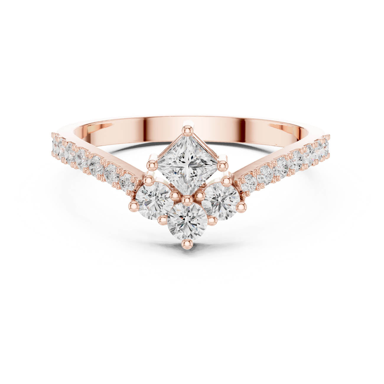 0.53 Ct. Princess-Cut Diamond Floral Cluster Ring (HLR-44) 7