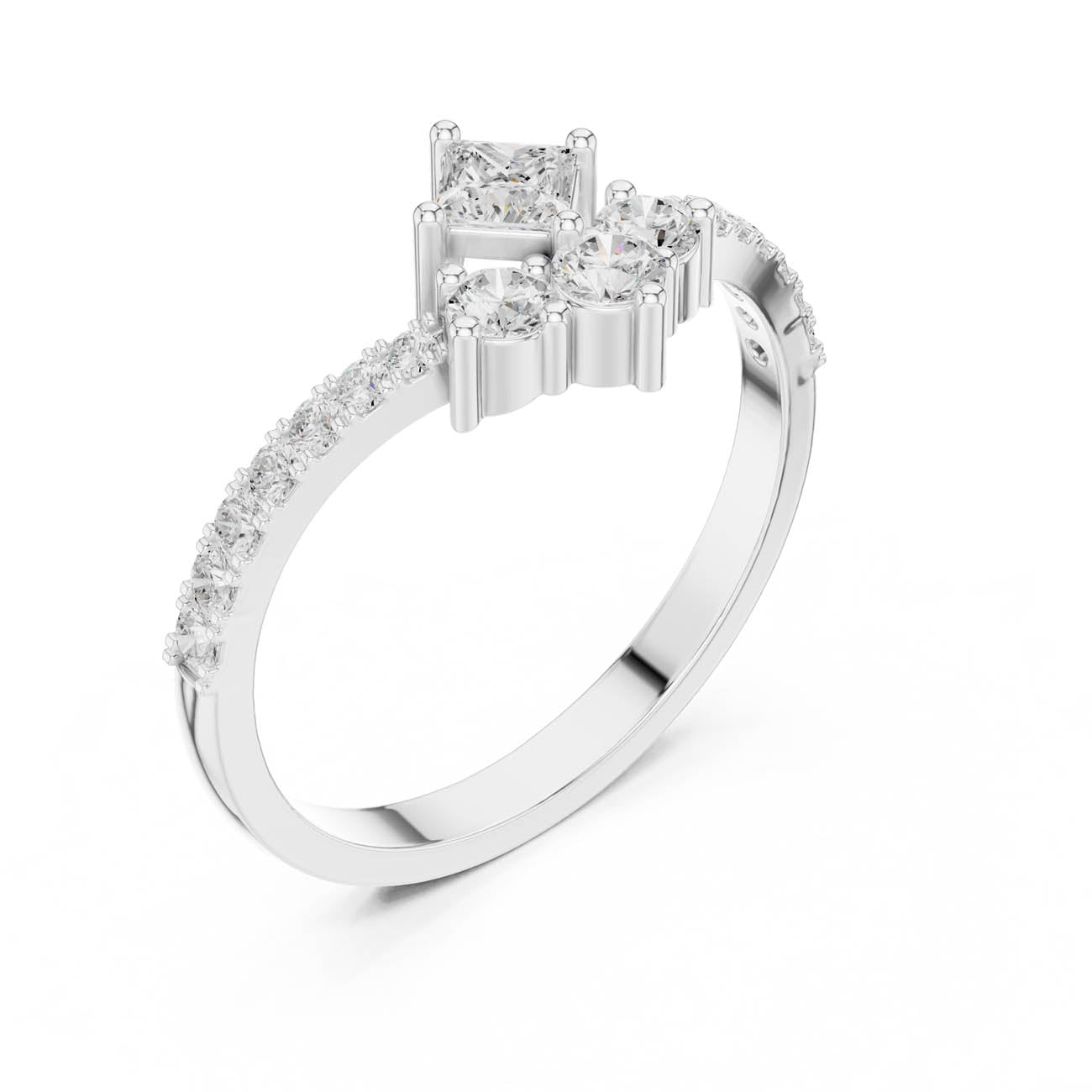 0.53 Ct. Princess-Cut Diamond Floral Cluster Ring (HLR-44) 6