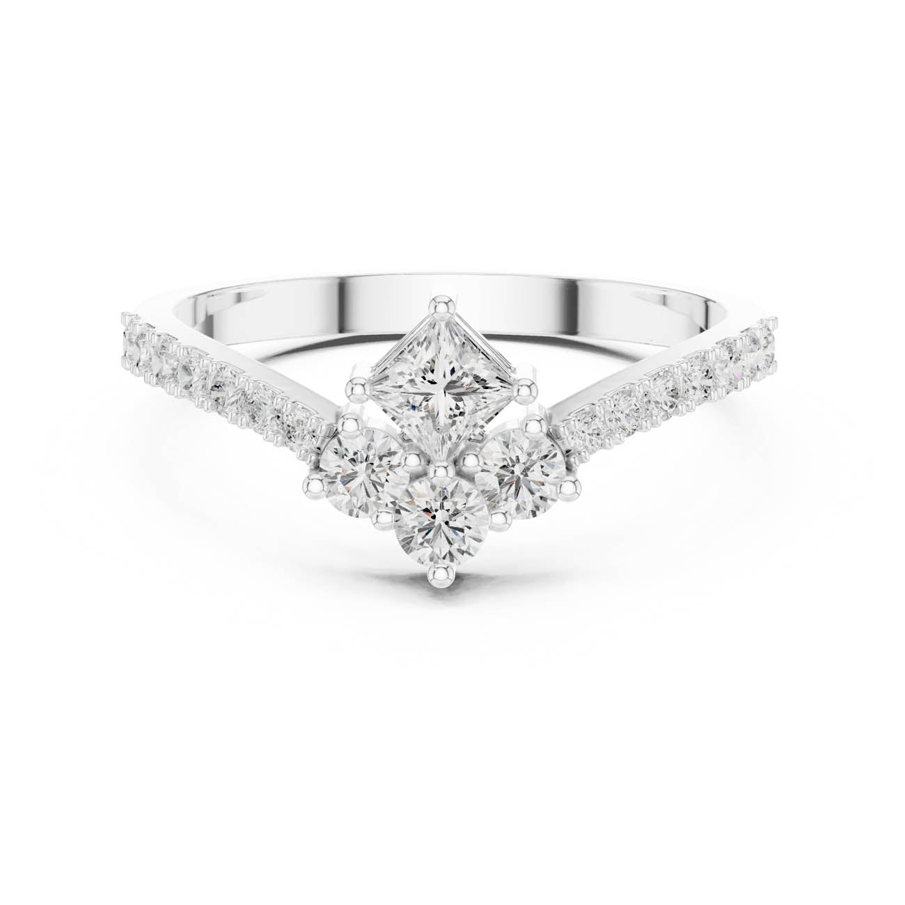 0.53 Ct. Princess-Cut Diamond Floral Cluster Ring (HLR-44) 5