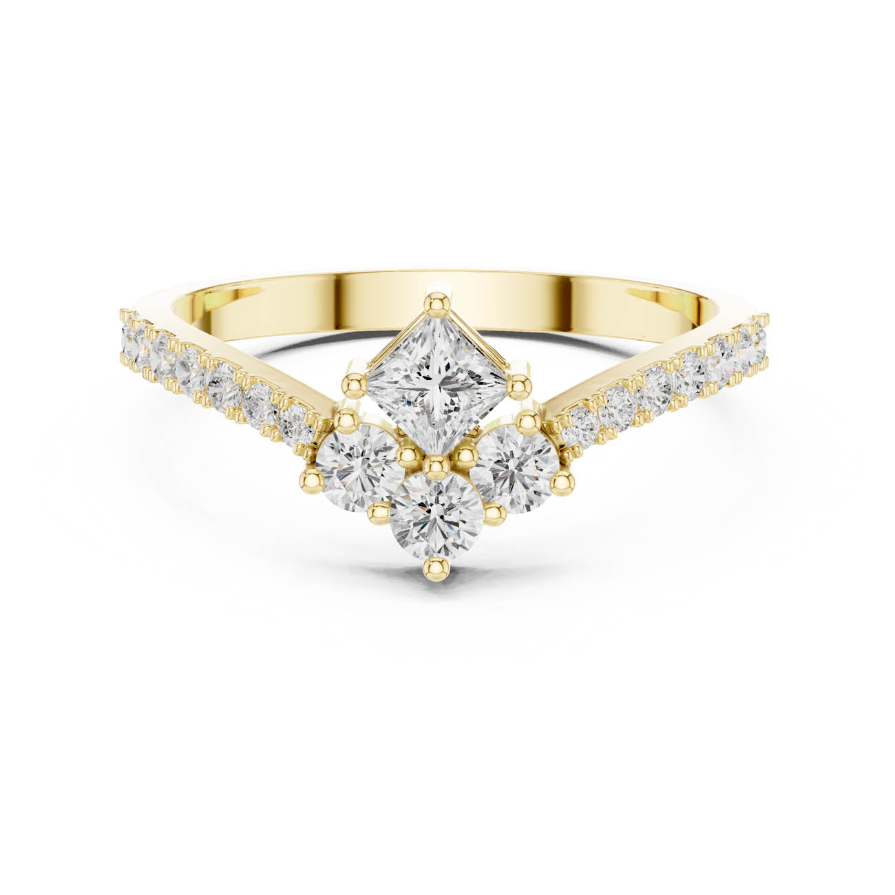0.53 Ct. Princess-Cut Diamond Floral Cluster Ring (HLR-44)