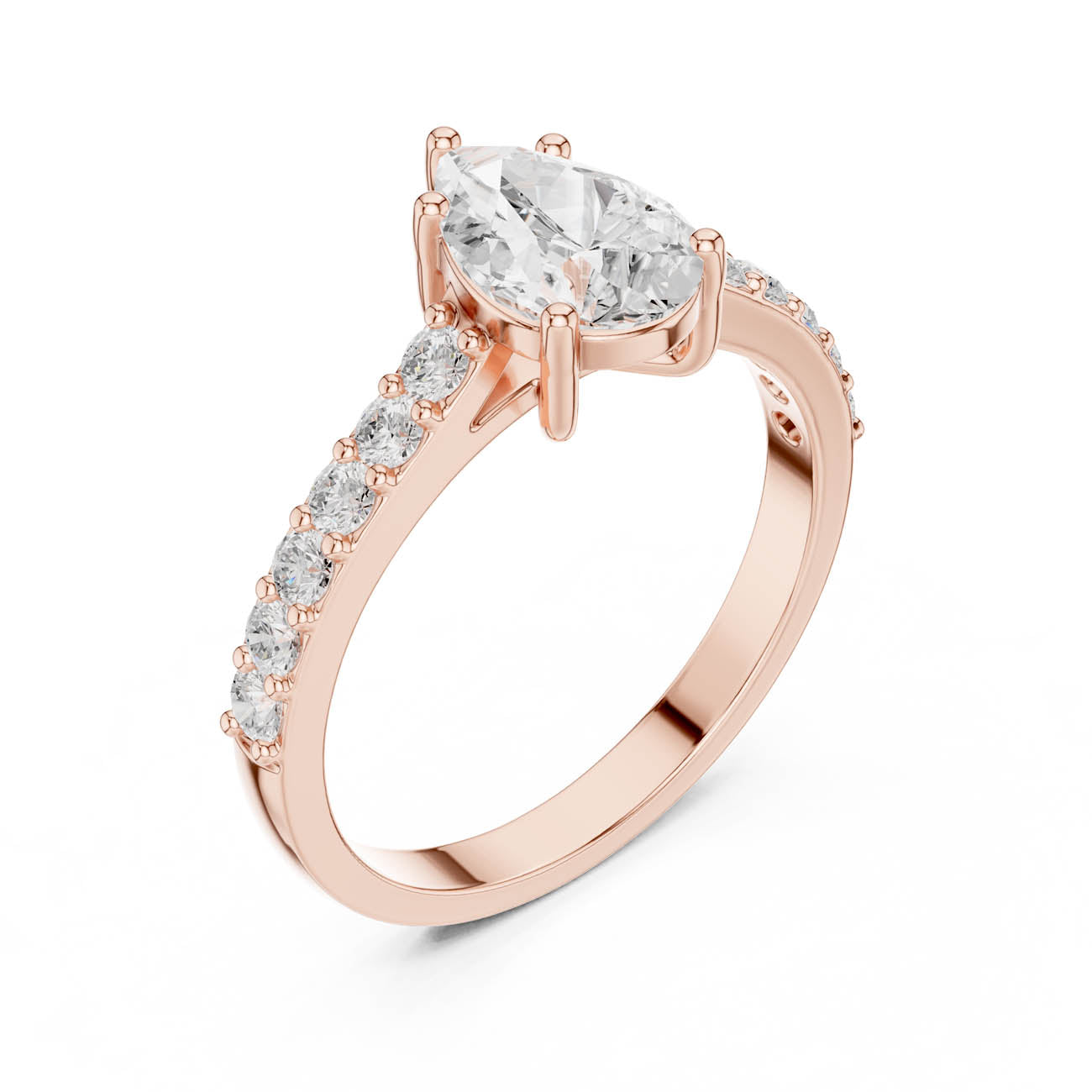 1.44 Ct. Pear Shape Diamond Engagement Ring with Pavé Band and Four-Prong Setting (HLR-48) 6