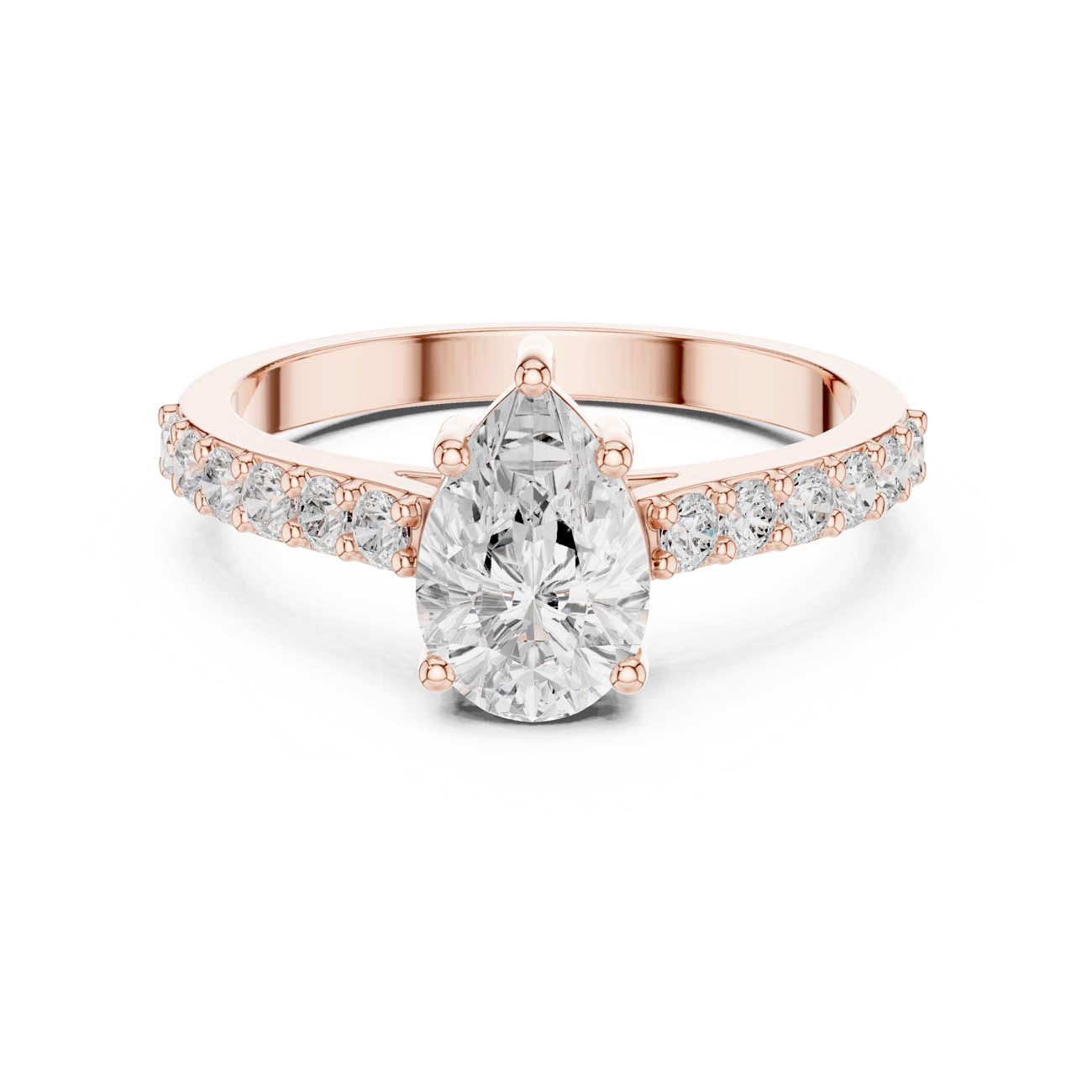 1.44 Ct. Pear Shape Diamond Engagement Ring with Pavé Band and Four-Prong Setting (HLR-48) 7