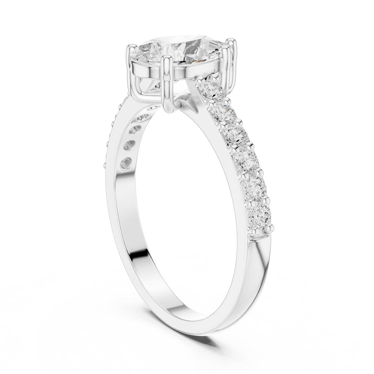 1.44 Ct. Pear Shape Diamond Engagement Ring with Pavé Band and Four-Prong Setting (HLR-48) 10