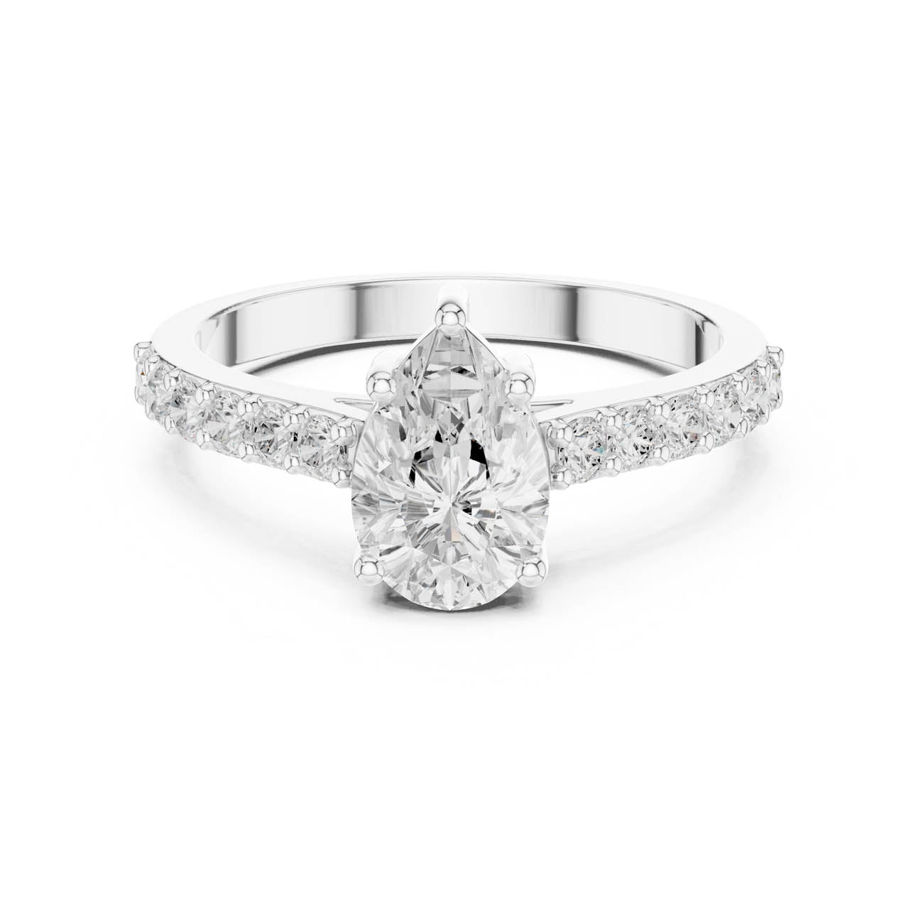1.44 Ct. Pear Shape Diamond Engagement Ring with Pavé Band and Four-Prong Setting (HLR-48)