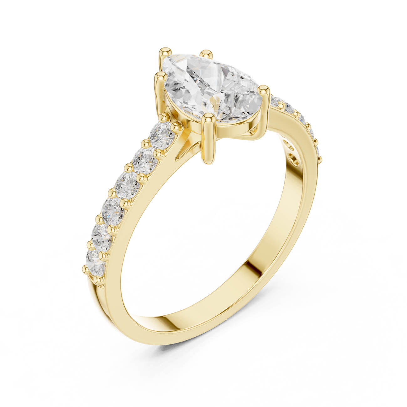 1.44 Ct. Pear Shape Diamond Engagement Ring with Pavé Band and Four-Prong Setting (HLR-48)