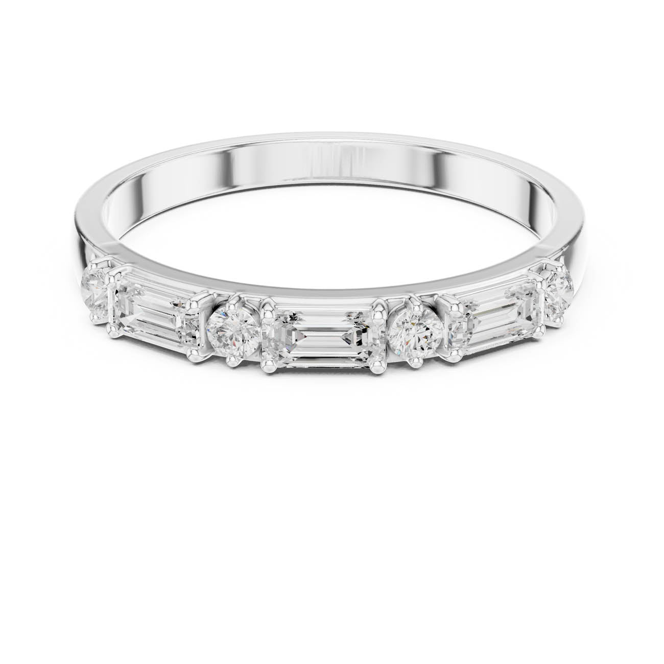 .36 Ct. Alternating Emerald and Round Diamond Half Eternity Ring (HLR-75)