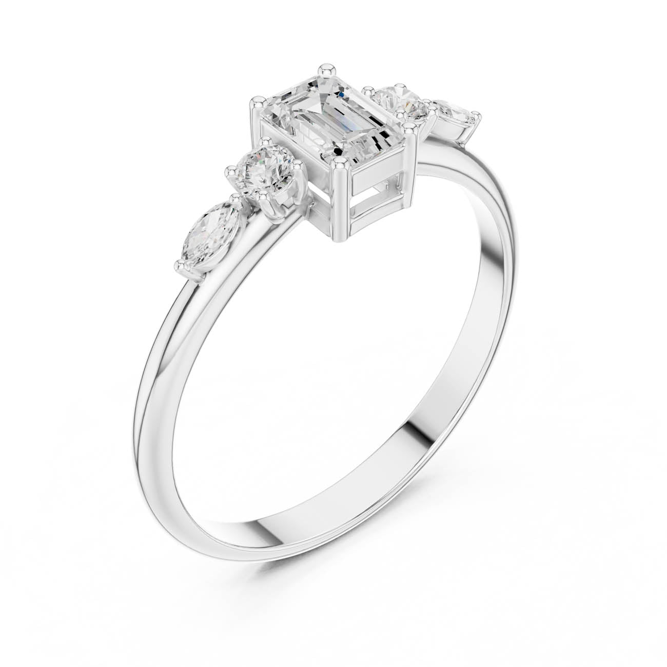 .46 Ct. Emerald-Cut Diamond Ring with Round and Marquise Accents (HLR-90) 6
