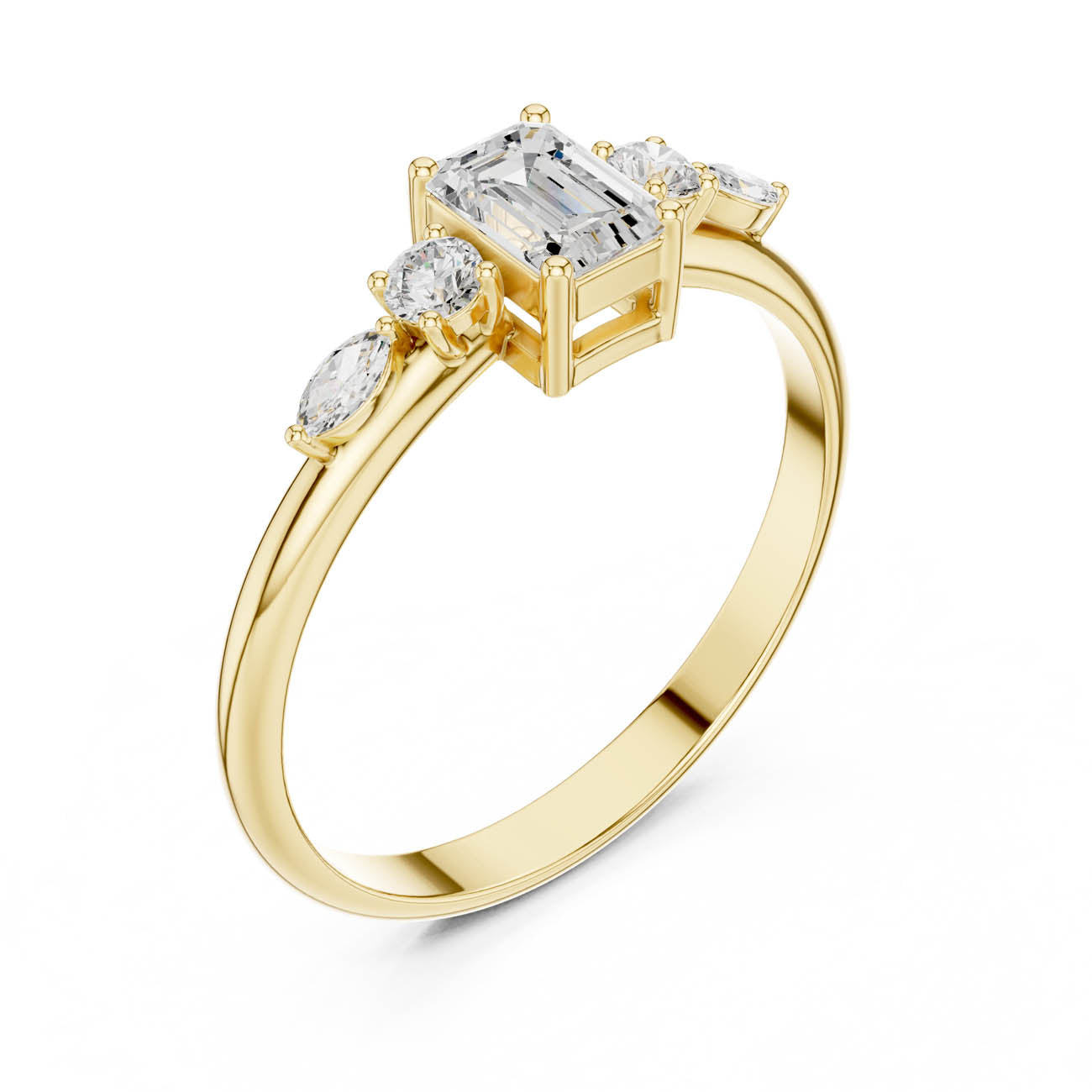 .46 Ct. Emerald-Cut Diamond Ring with Round and Marquise Accents (HLR-90)