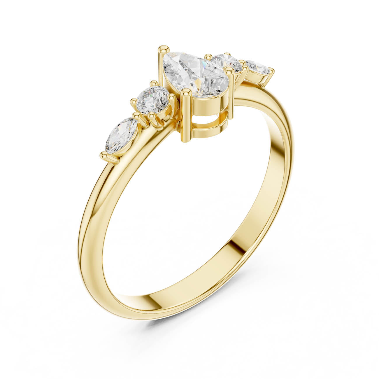 .38 Ct. Pear Diamond Ring with Round and Marquise Side Stones (HLR-91)