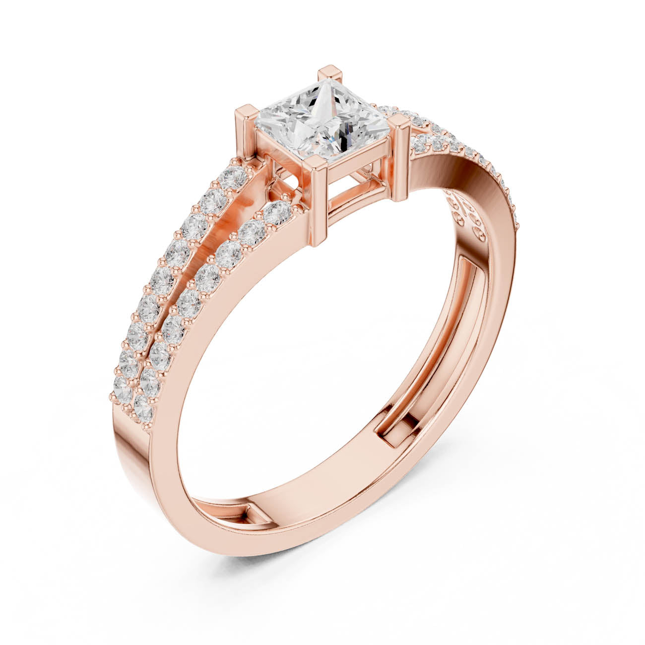 .62 Ct. Princess Cut Diamond Solitaire with Double Pavé Split Band (JER-64) 6