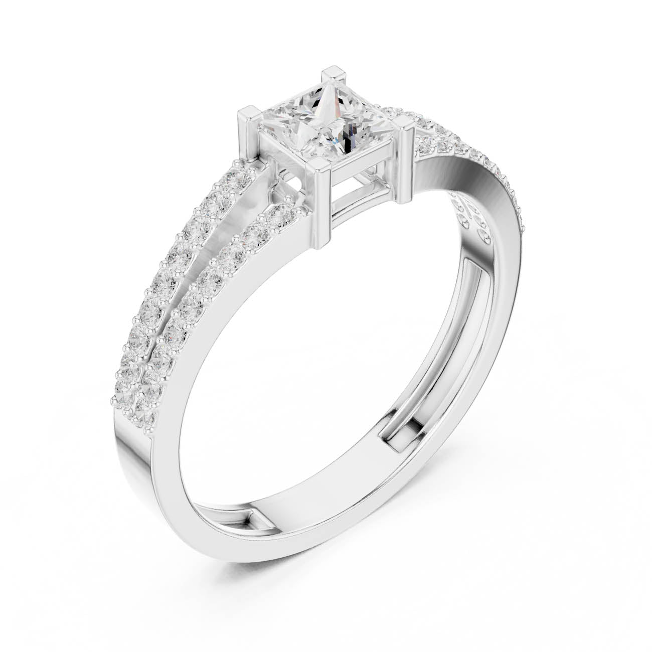 .62 Ct. Princess Cut Diamond Solitaire with Double Pavé Split Band (JER-64) 8