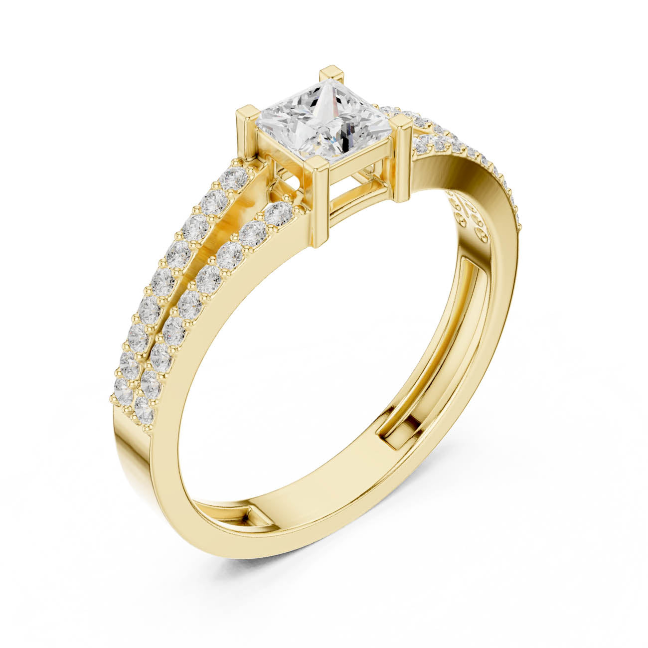 .62 Ct. Princess Cut Diamond Solitaire with Double Pavé Split Band (JER-64)