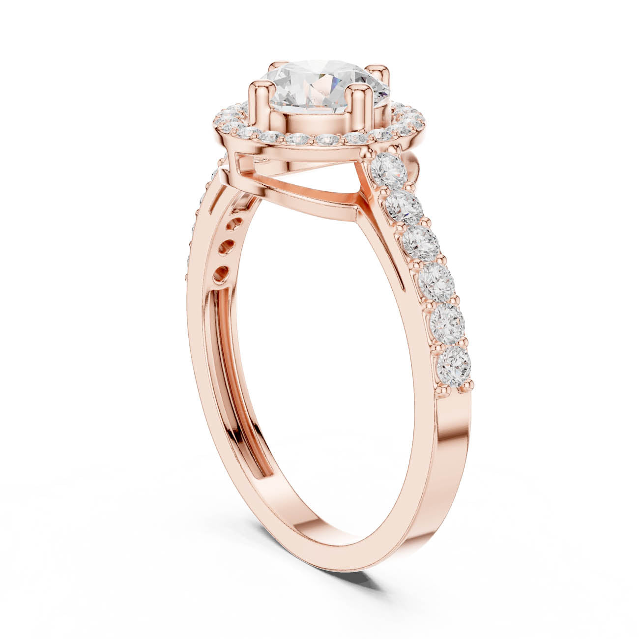 1.19 Ct. Round Diamond Halo Ring with Pavé Band (JLR-103) 9