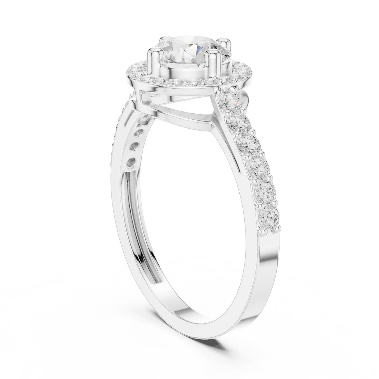 1.19 Ct. Round Diamond Halo Ring with Pavé Band (JLR-103) 10