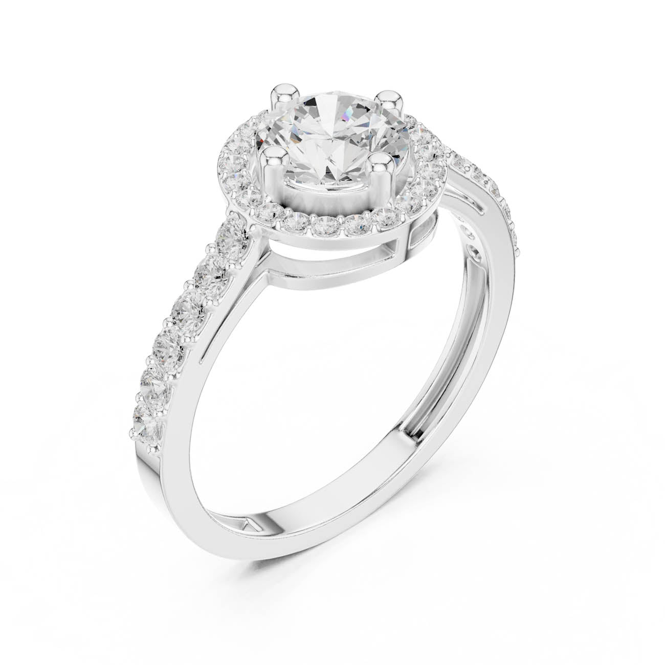 1.19 Ct. Round Diamond Halo Ring with Pavé Band (JLR-103) 6