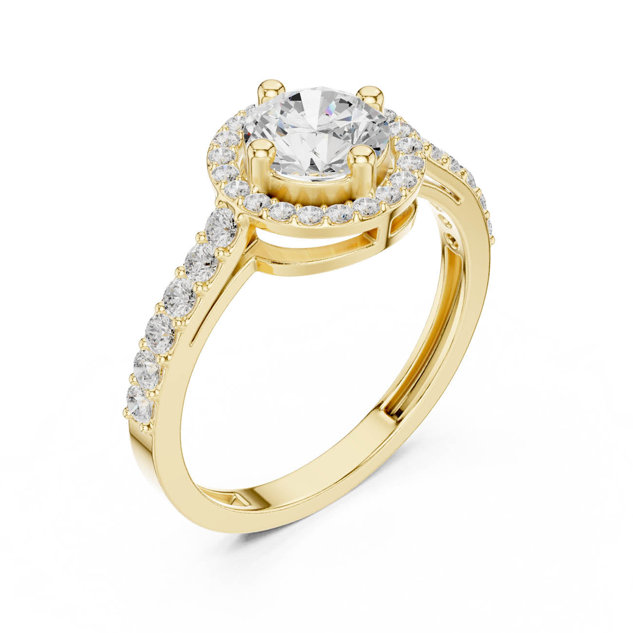 1.19 Ct. Round Diamond Halo Ring with Pavé Band (JLR-103)