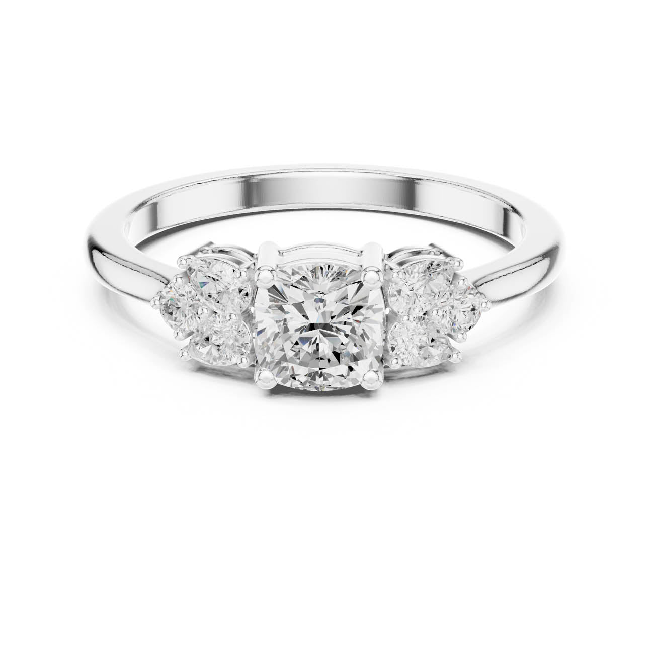 .89 Ct. Cushion Cut Diamond Ring with Pear and Round Side Stones (JLR-24) 5