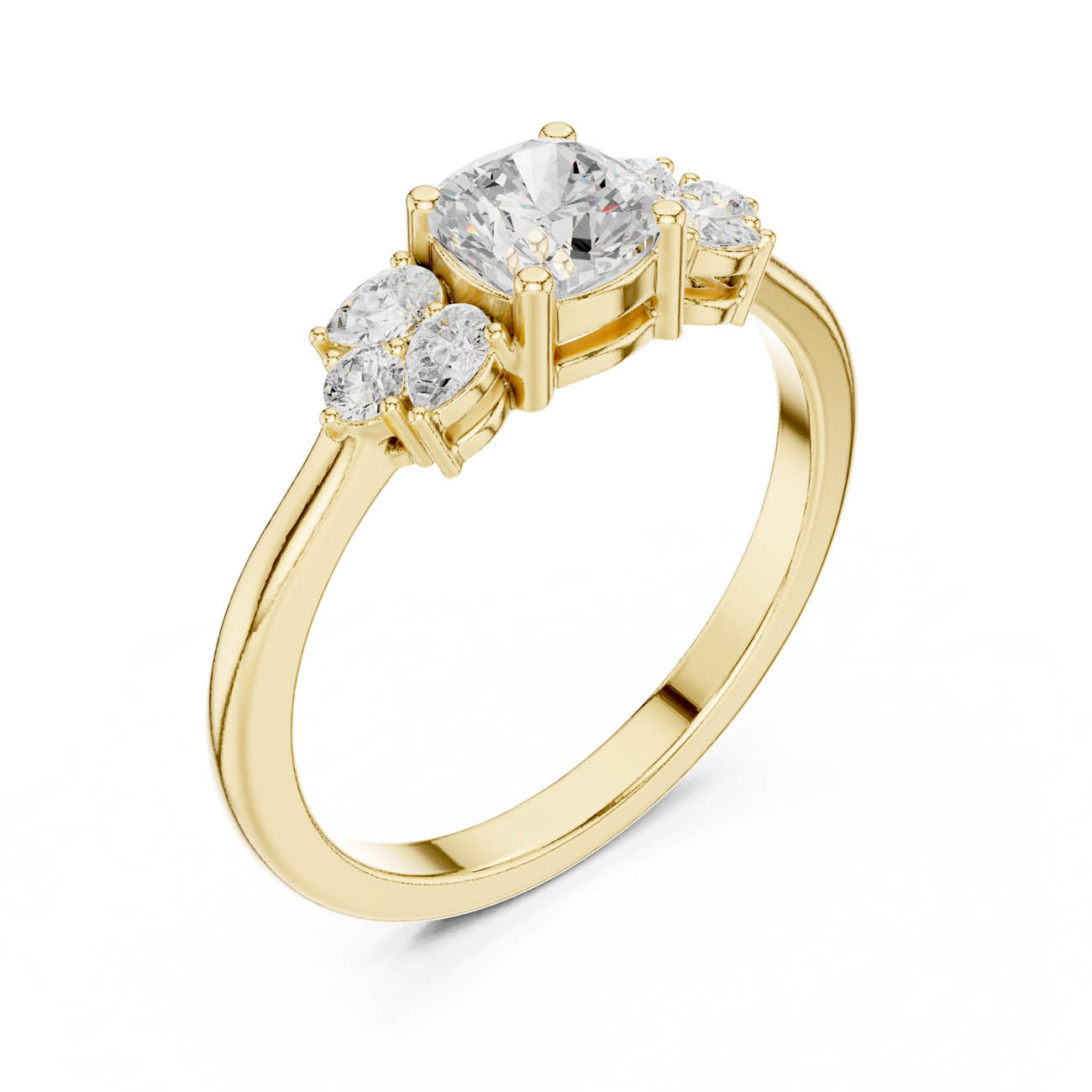 .89 Ct. Cushion Cut Diamond Ring with Pear and Round Side Stones (JLR-24)