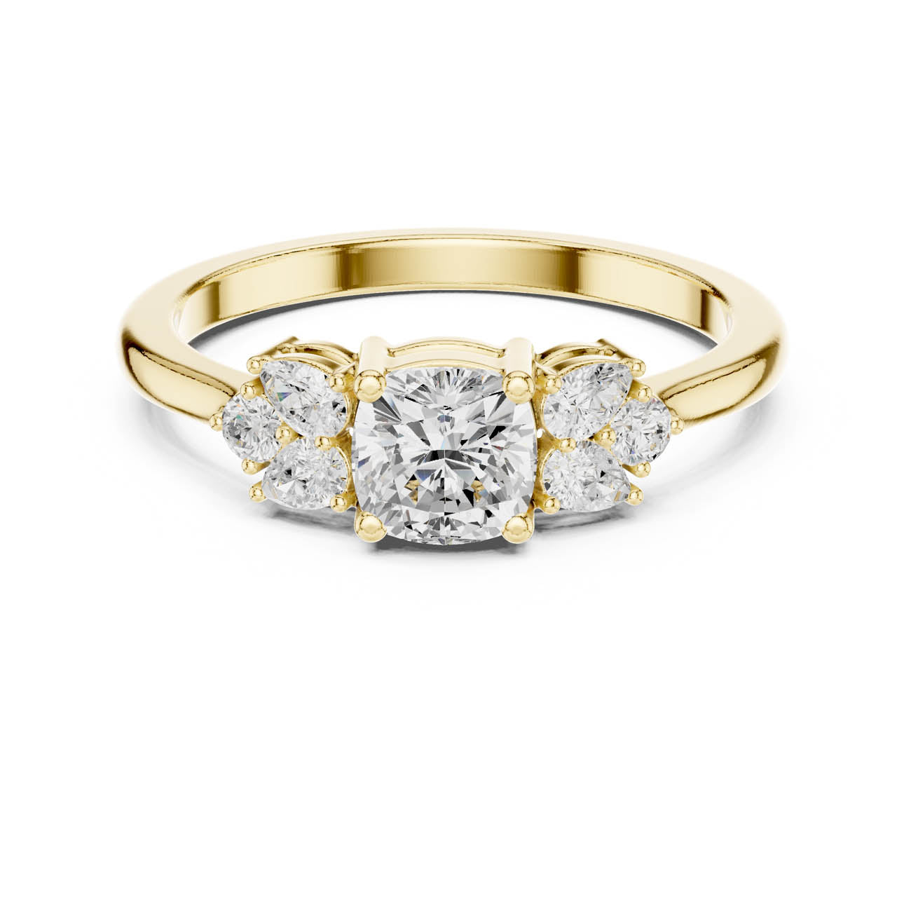 .89 Ct. Cushion Cut Diamond Ring with Pear and Round Side Stones (JLR-24)