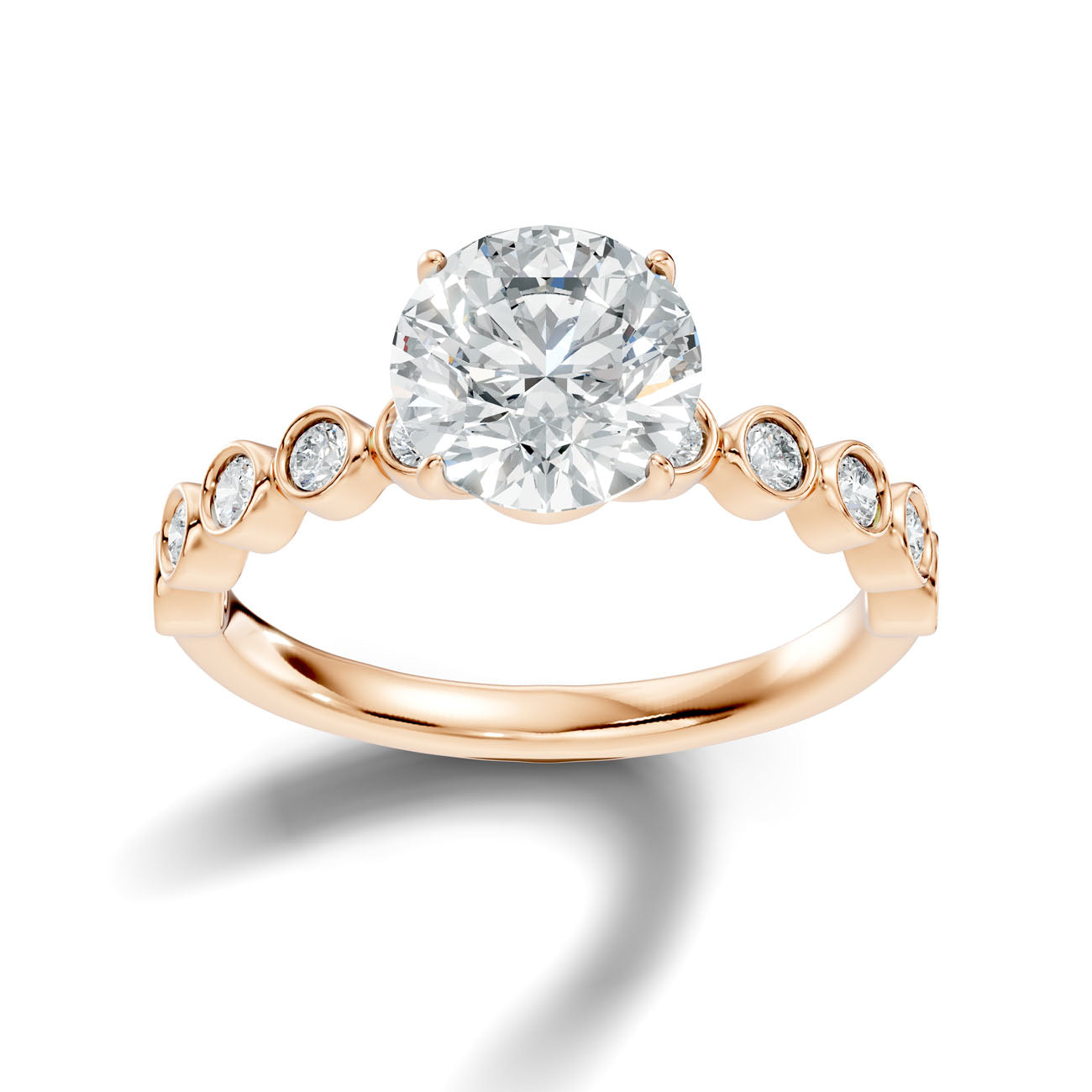 2.35 Ct. Round Diamond Bezel-Accented Solitaire Ring with Graduated Side Stones (L2-27#10009L) 14