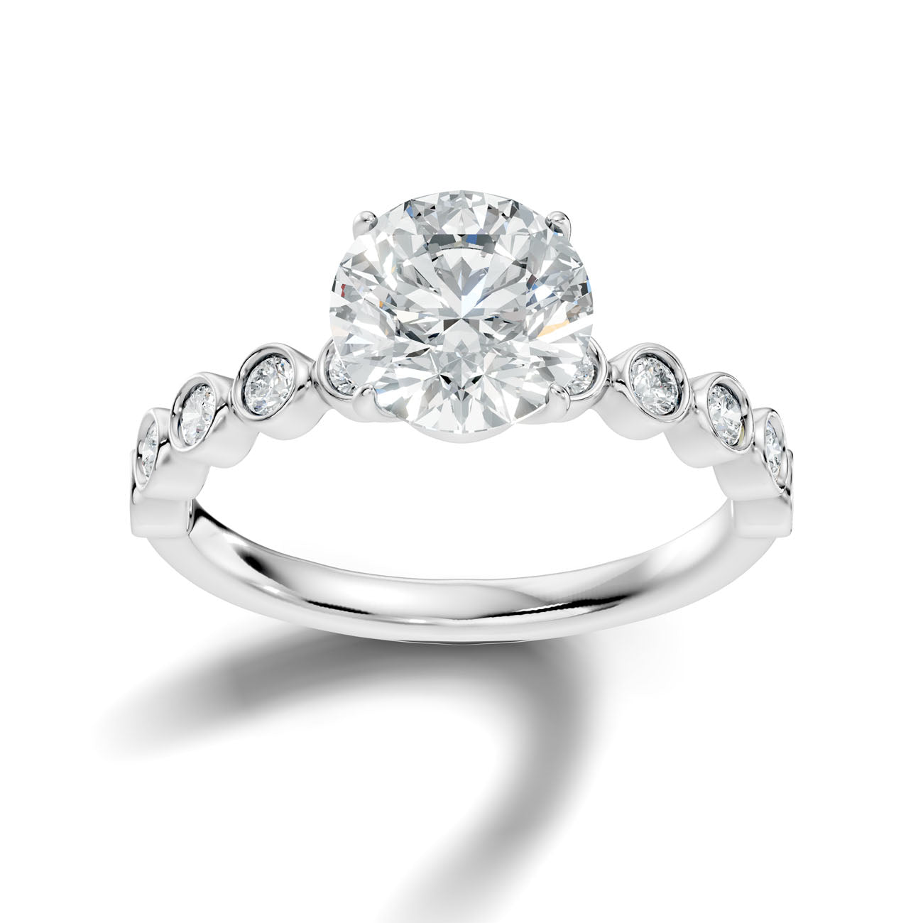 2.35 Ct. Round Diamond Bezel-Accented Solitaire Ring with Graduated Side Stones (L2-27#10009L)