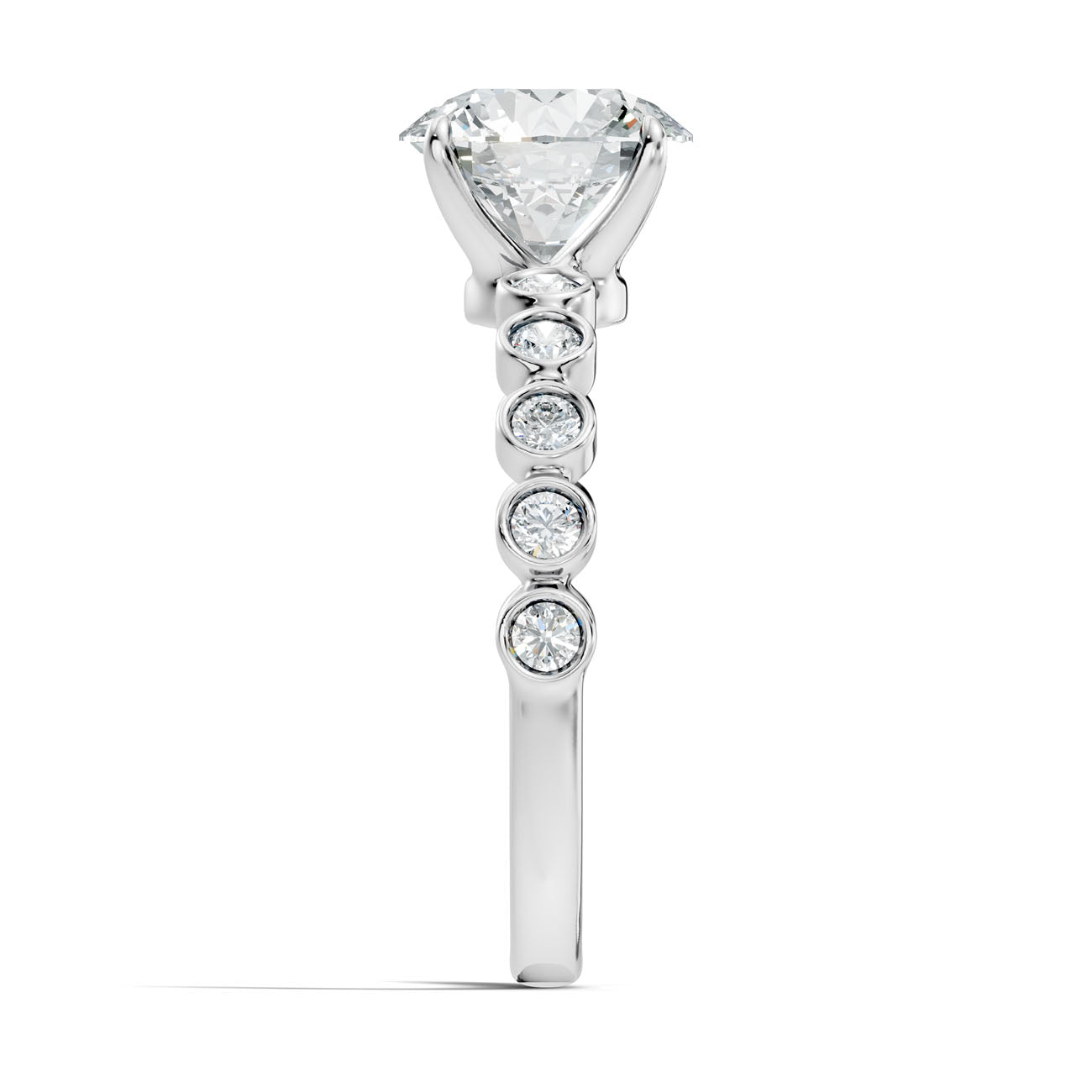 2.35 Ct. Round Diamond Bezel-Accented Solitaire Ring with Graduated Side Stones (L2-27#10009L) 8