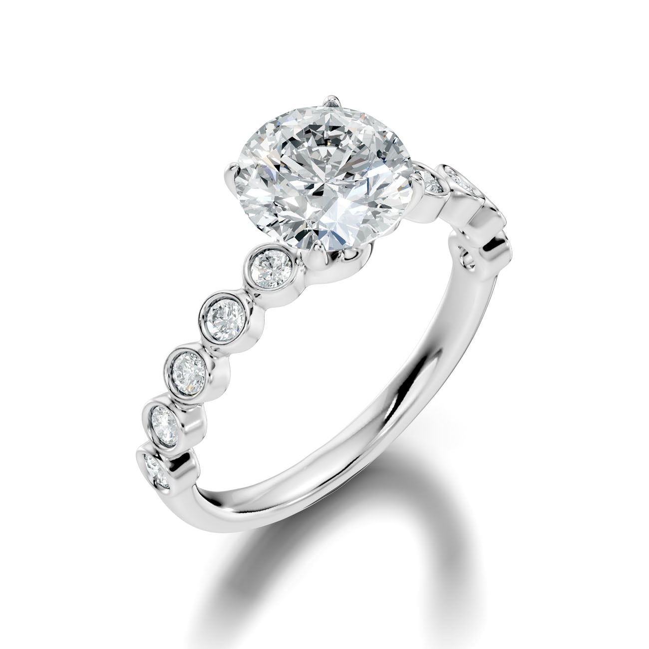 2.35 Ct. Round Diamond Bezel-Accented Solitaire Ring with Graduated Side Stones (L2-27#10009L) 9