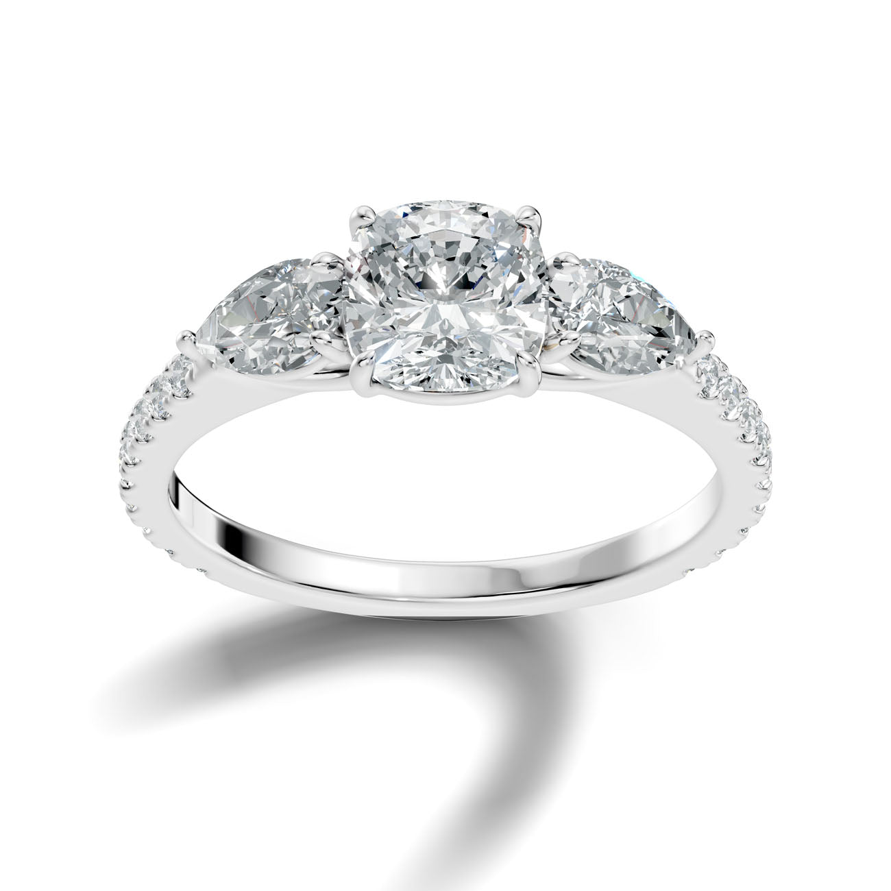 2.36 Ct. Cushion Cut Diamond Ring with Pear Side Stones and Pavé Shank (L2-27#10022L)