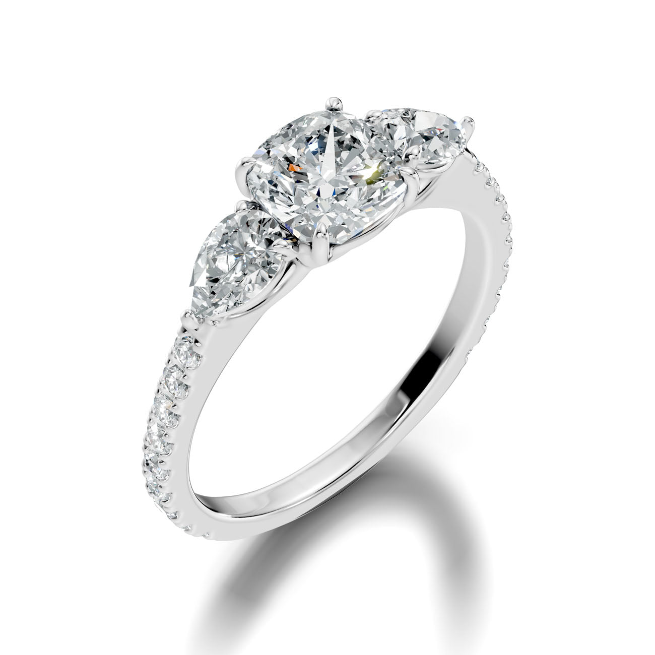 2.36 Ct. Cushion Cut Diamond Ring with Pear Side Stones and Pavé Shank (L2-27#10022L) 8