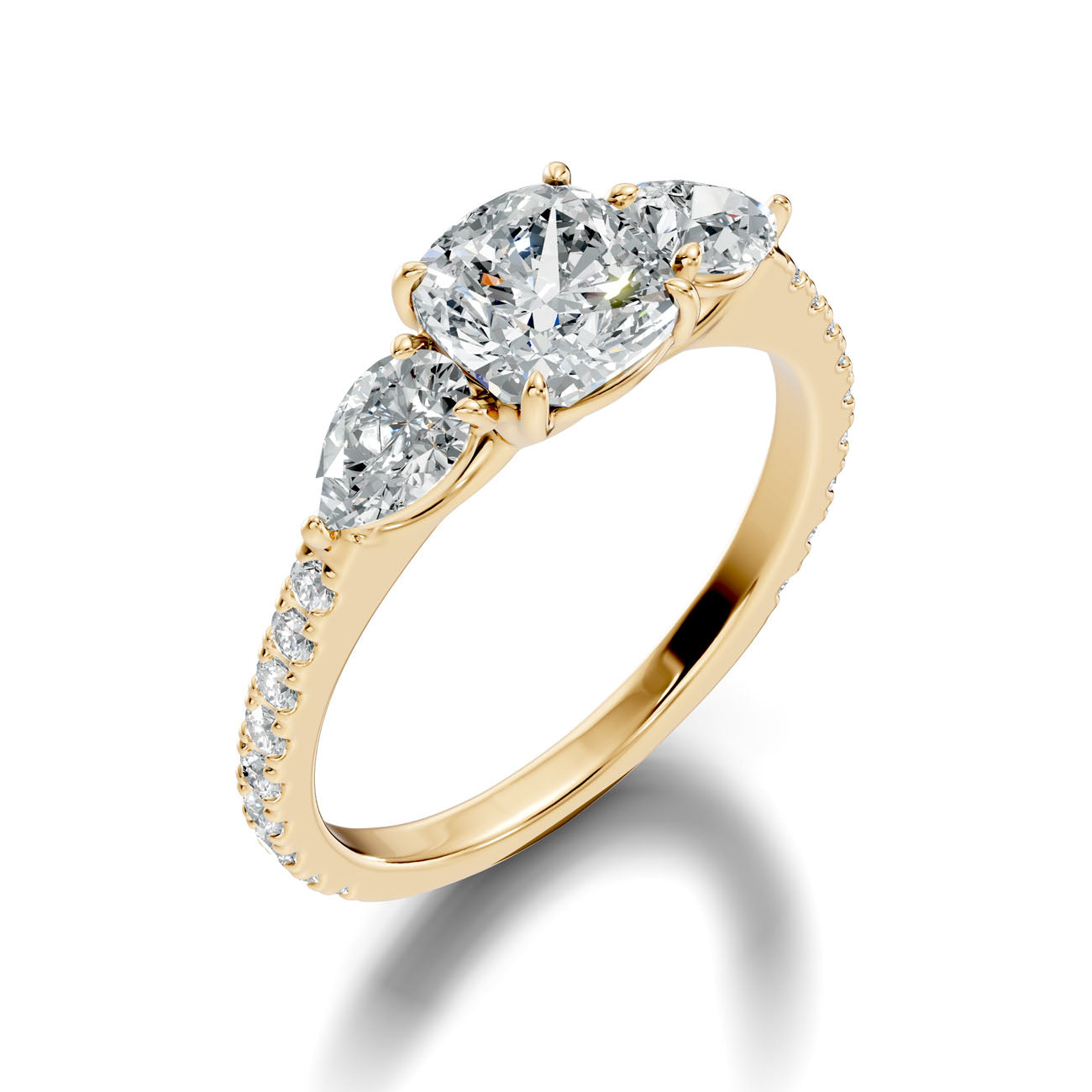 2.36 Ct. Cushion Cut Diamond Ring with Pear Side Stones and Pavé Shank (L2-27#10022L)