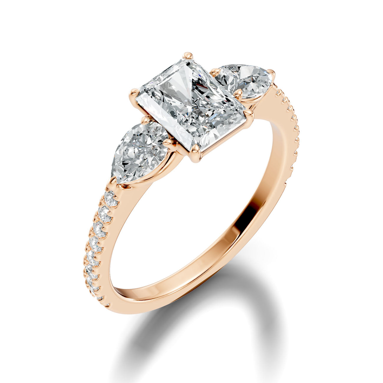 2.57 Ct. Radiant Cut Diamond Ring with Pear Side Stones and Pavé Shank (L2-27#10023L) 4