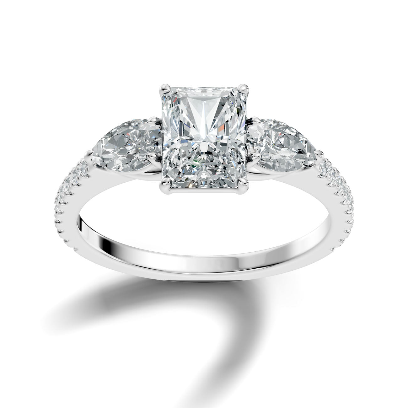 2.57 Ct. Radiant Cut Diamond Ring with Pear Side Stones and Pavé Shank (L2-27#10023L)