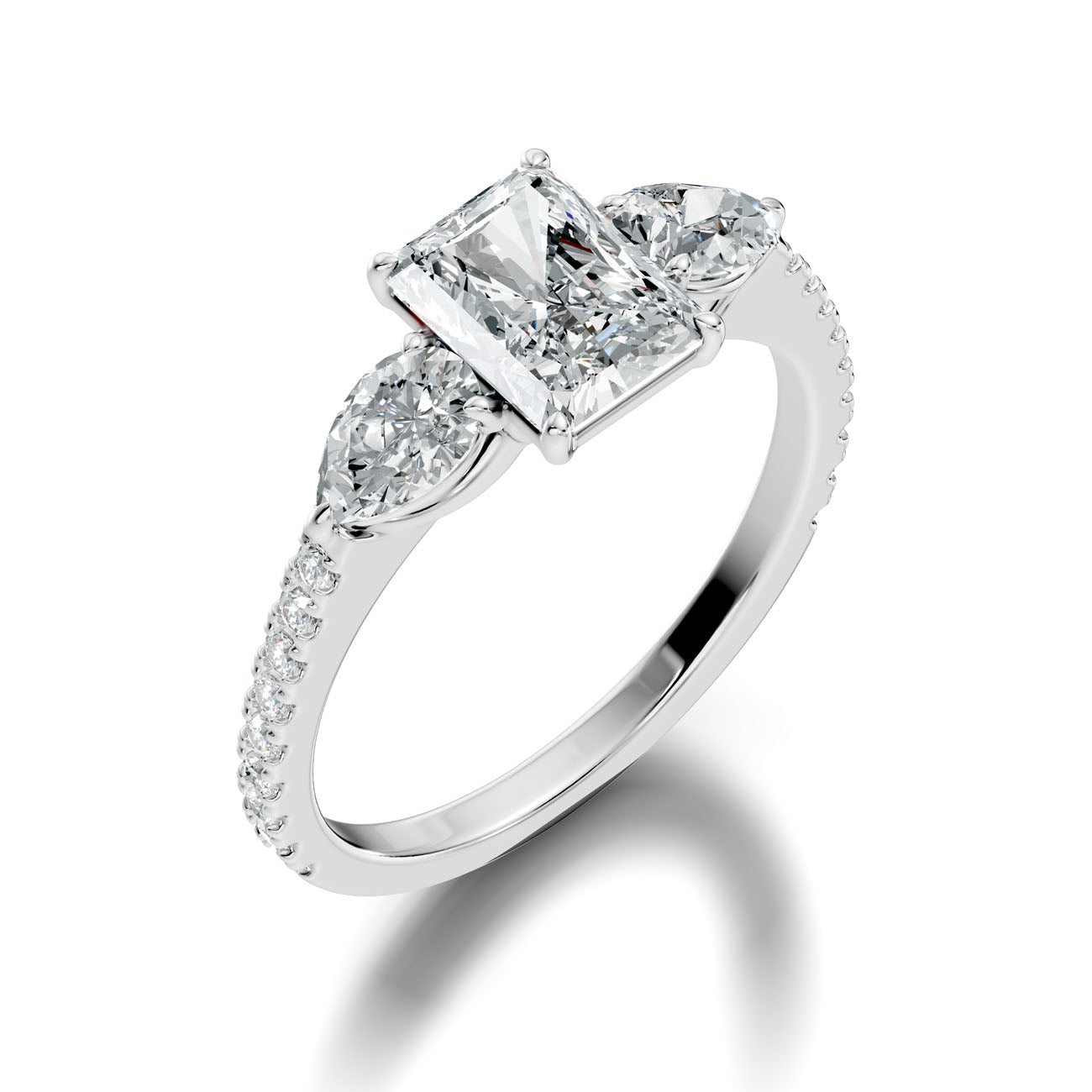 2.57 Ct. Radiant Cut Diamond Ring with Pear Side Stones and Pavé Shank (L2-27#10023L) 7