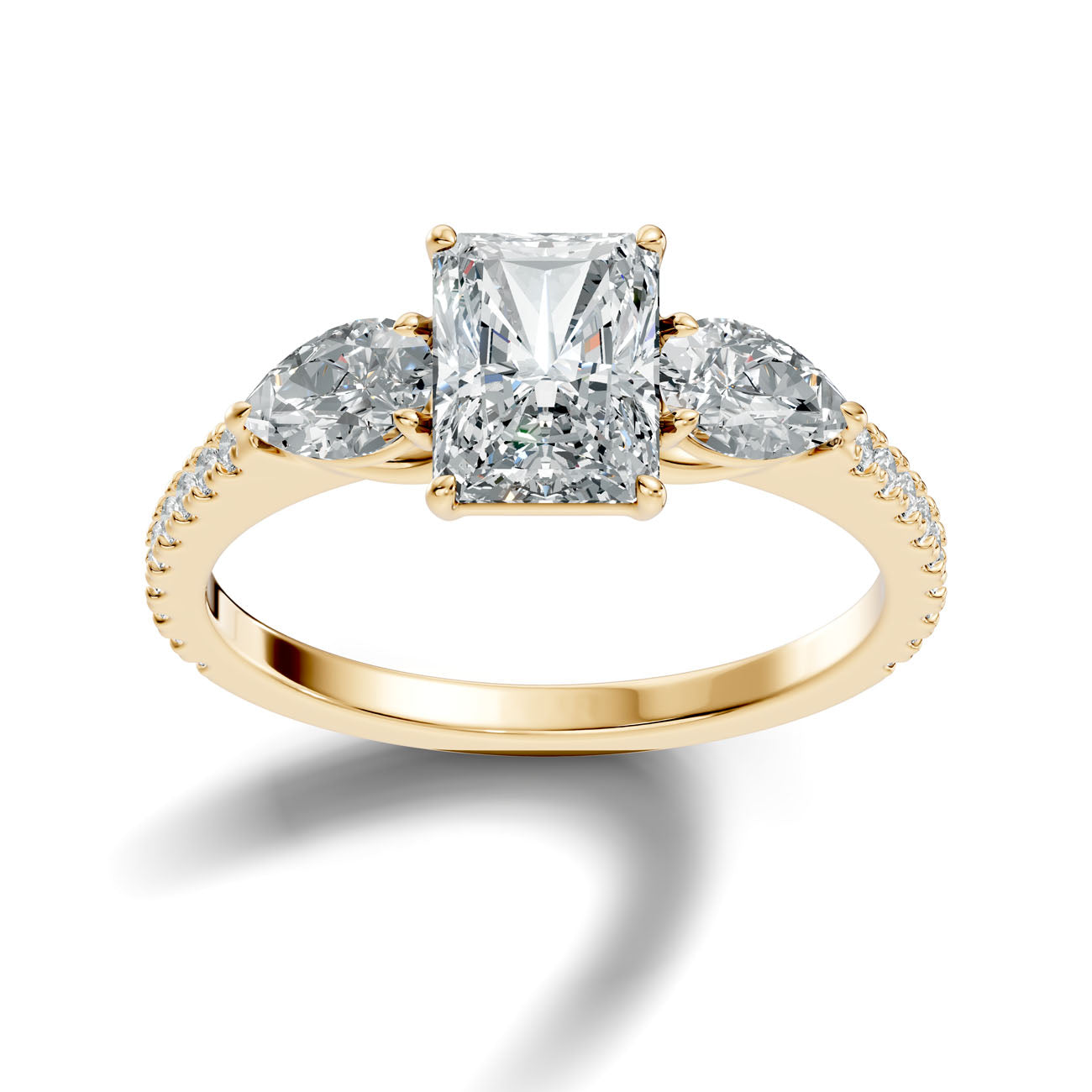 2.57 Ct. Radiant Cut Diamond Ring with Pear Side Stones and Pavé Shank (L2-27#10023L) 10
