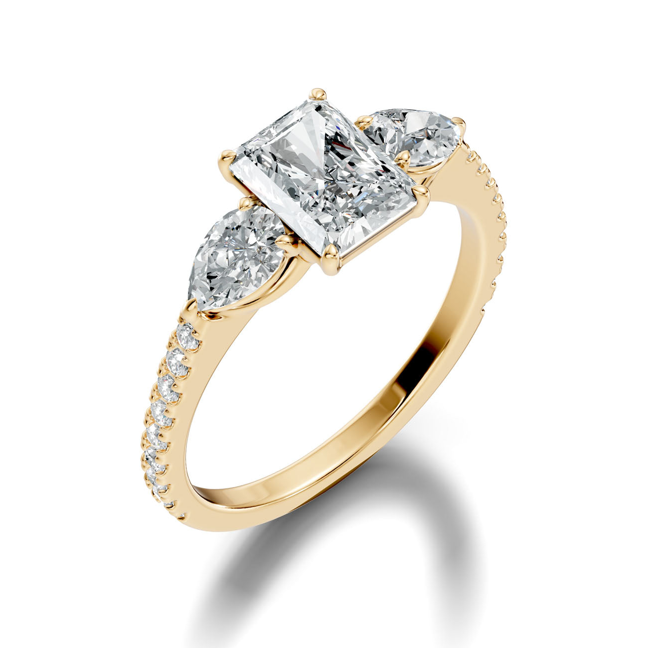 2.57 Ct. Radiant Cut Diamond Ring with Pear Side Stones and Pavé Shank (L2-27#10023L)