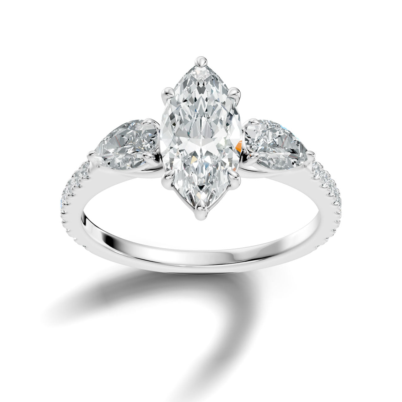 2.25 Ct. Marquise Diamond Ring with Pear Side Stones and Pavé Shank (L2-27#10024L)