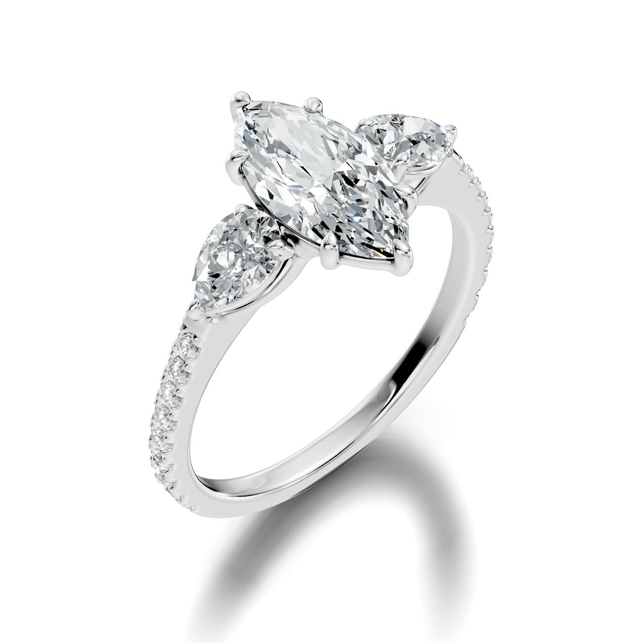 2.25 Ct. Marquise Diamond Ring with Pear Side Stones and Pavé Shank (L2-27#10024L) 7