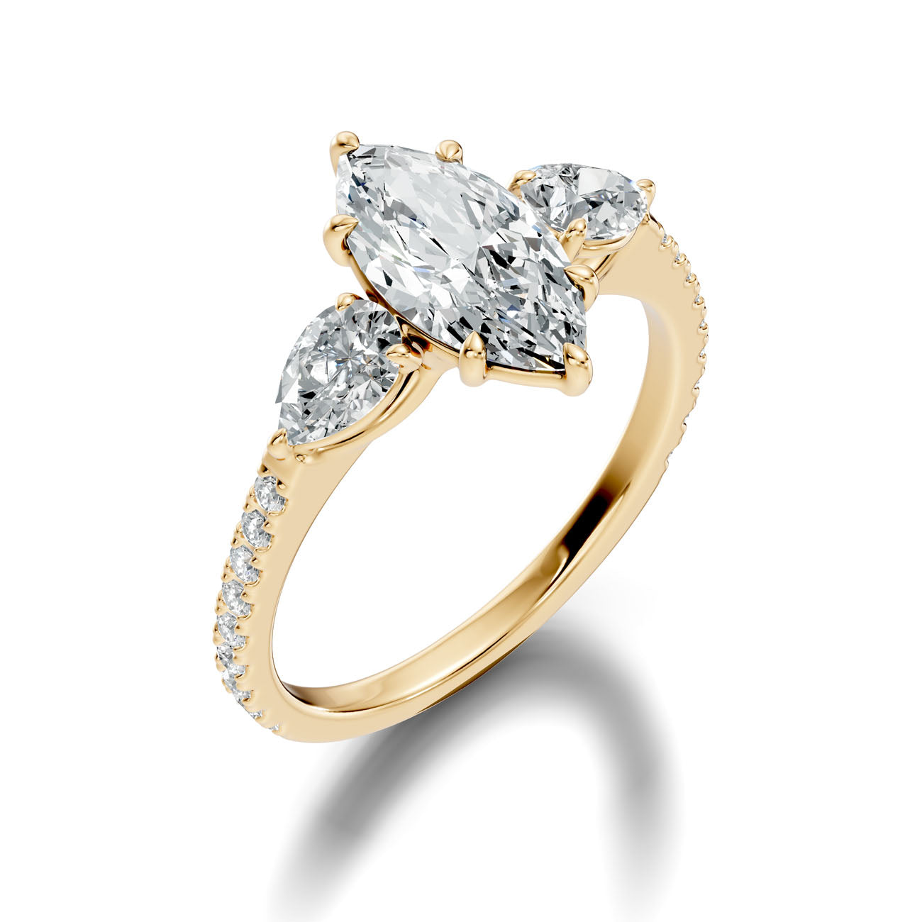 2.25 Ct. Marquise Diamond Ring with Pear Side Stones and Pavé Shank (L2-27#10024L)