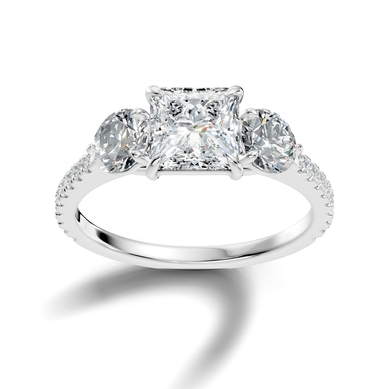 2.95 Ct. Princess Cut Diamond Ring with Round Side Stones and Pavé Shank (L2-27#10025L)