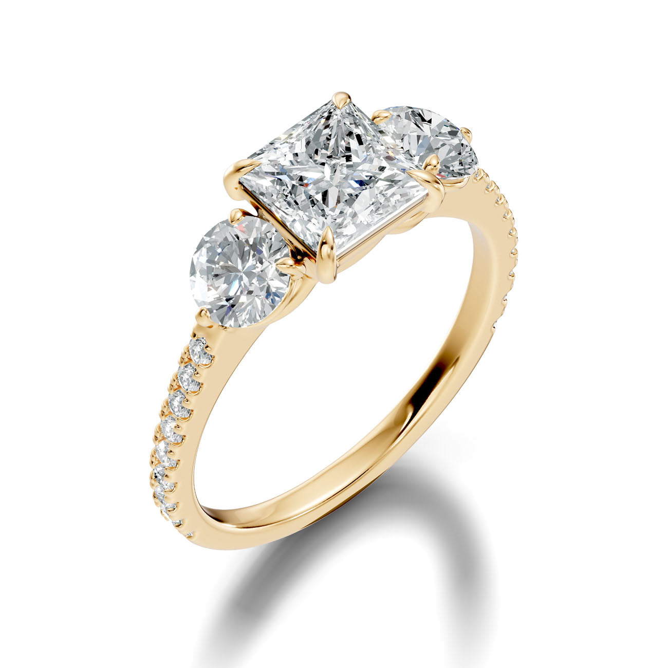 2.95 Ct. Princess Cut Diamond Ring with Round Side Stones and Pavé Shank (L2-27#10025L)
