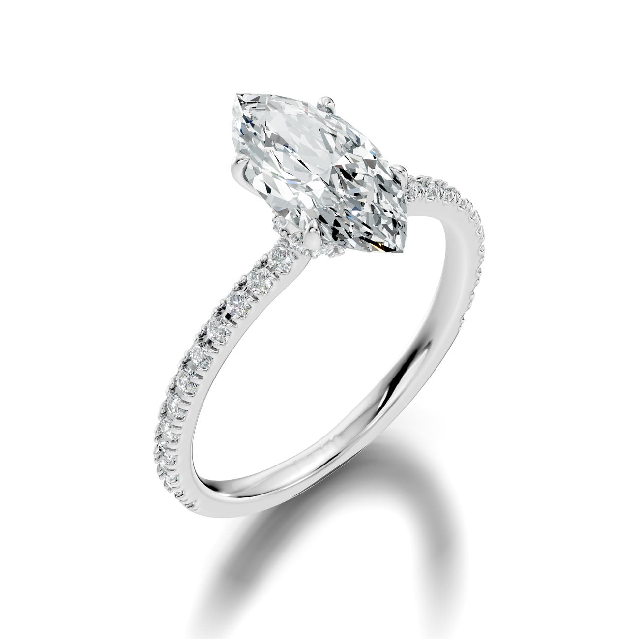 2.40 Ct. Marquise Diamond Solitaire Ring with Hidden Halo and Pavé Shank (L2-27#10033L) 6