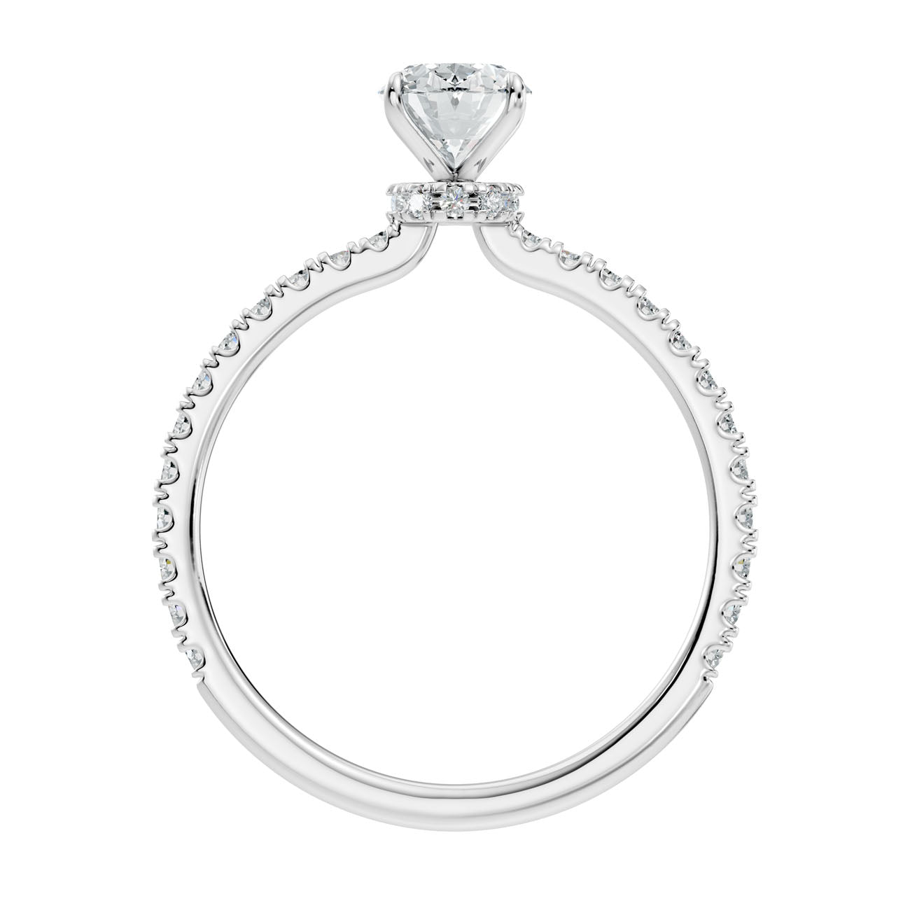 1.02 Ct. Oval Diamond Solitaire Ring with Hidden Halo and Pavé Shank (L2-27#10034L) 12