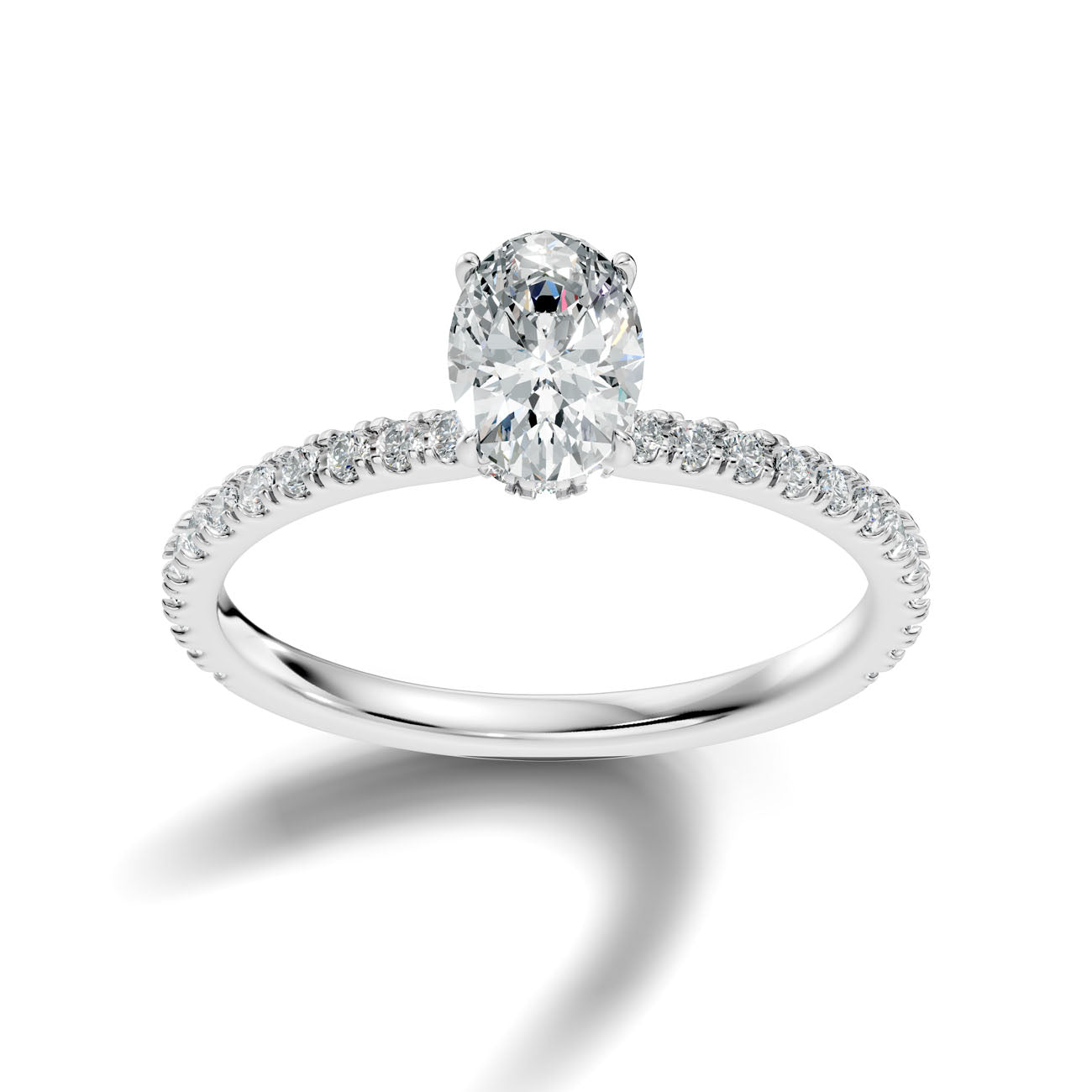 1.02 Ct. Oval Diamond Solitaire Ring with Hidden Halo and Pavé Shank (L2-27#10034L)