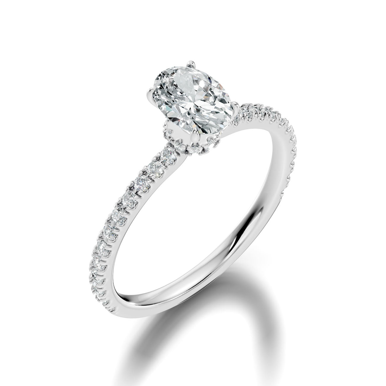 1.02 Ct. Oval Diamond Solitaire Ring with Hidden Halo and Pavé Shank (L2-27#10034L) 11