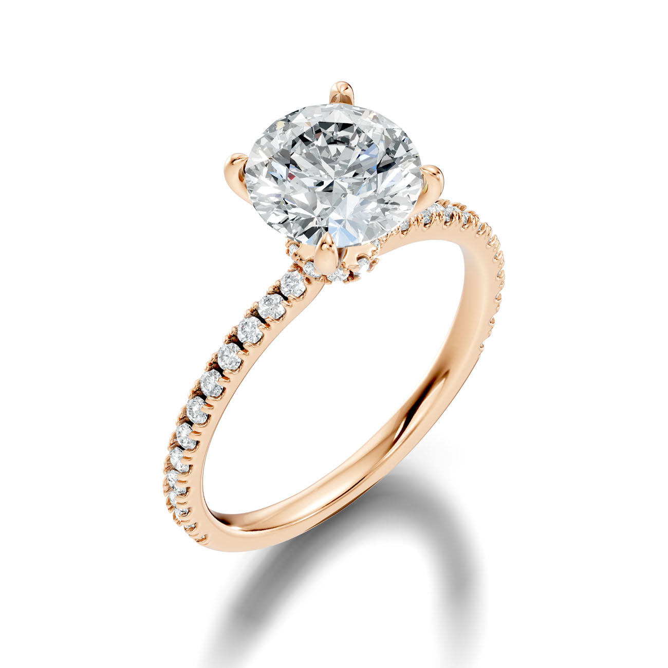 2.30 Ct. Classic Round Diamond Solitaire Ring with Hidden Halo and Pavé Shank (L2-27#10035L) 7