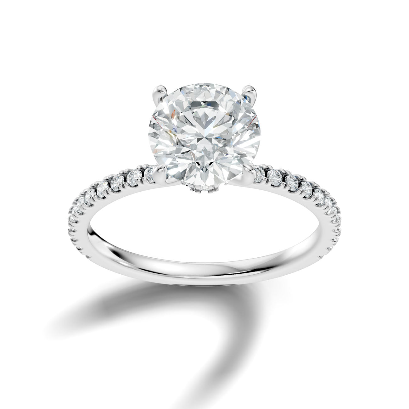 2.30 Ct. Classic Round Diamond Solitaire Ring with Hidden Halo and Pavé Shank (L2-27#10035L)