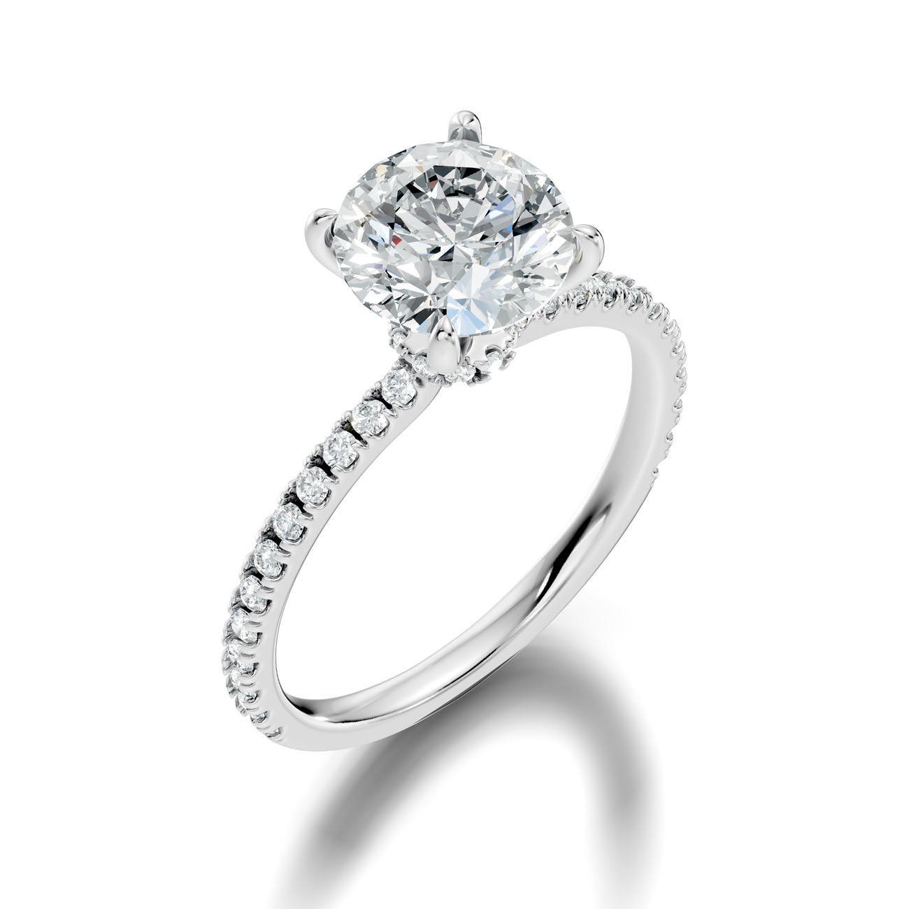 2.30 Ct. Classic Round Diamond Solitaire Ring with Hidden Halo and Pavé Shank (L2-27#10035L) 11