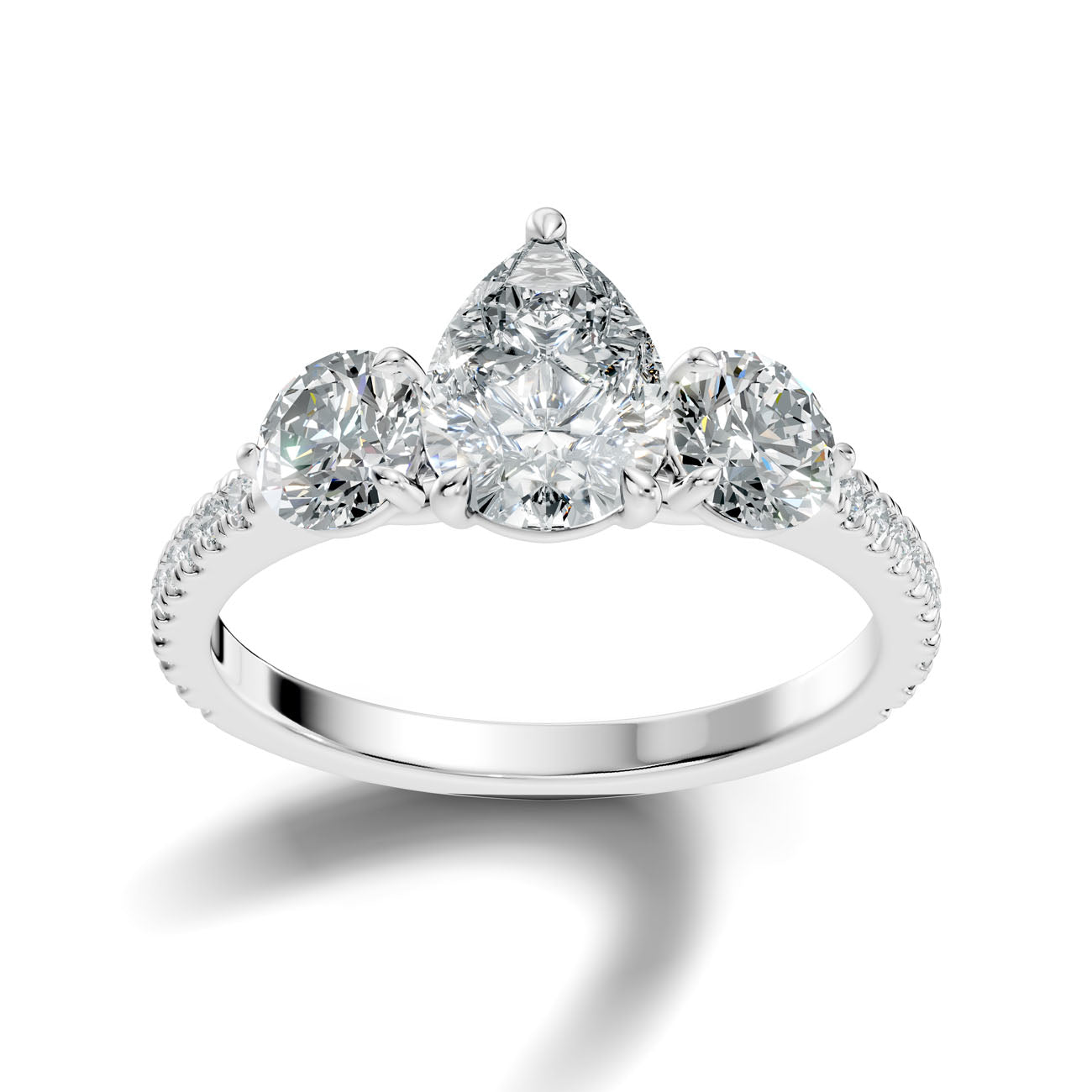 2.55 Ct. Pear Diamond Ring with Pear Side Stones and Pavé Shank (L2-27#10036L)