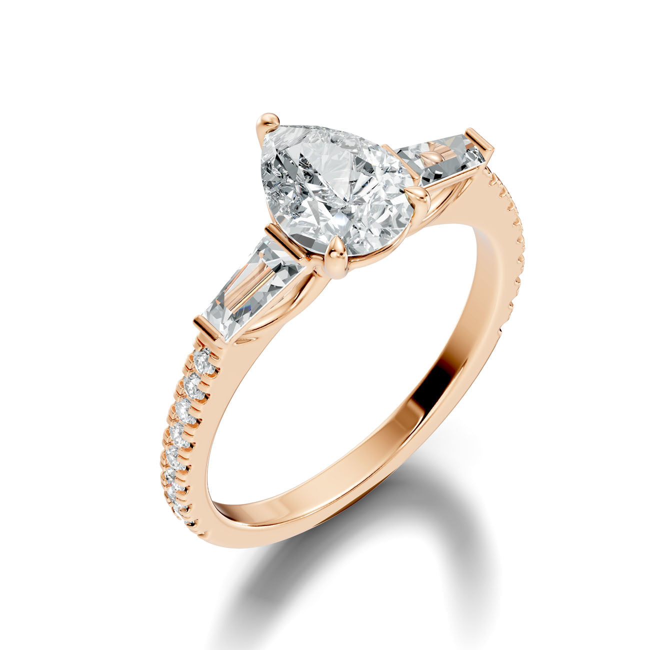 2.07 Ct. Pear Diamond Ring with Tapered Baguette Side Stones and Pavé Shank (L2-27#10037L)