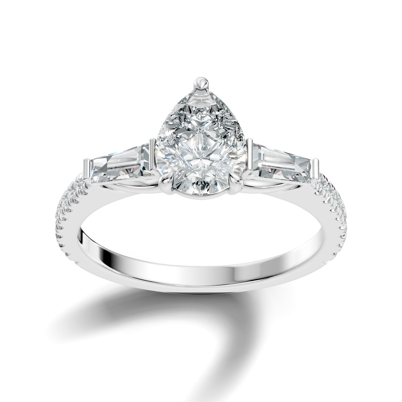 2.07 Ct. Pear Diamond Ring with Tapered Baguette Side Stones and Pavé Shank (L2-27#10037L)